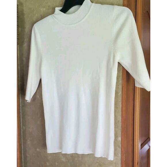 NWOT Ivory size Medium Linea By Louise Dell'Olio Short Sleeve Sweater - Picture 3 of 5